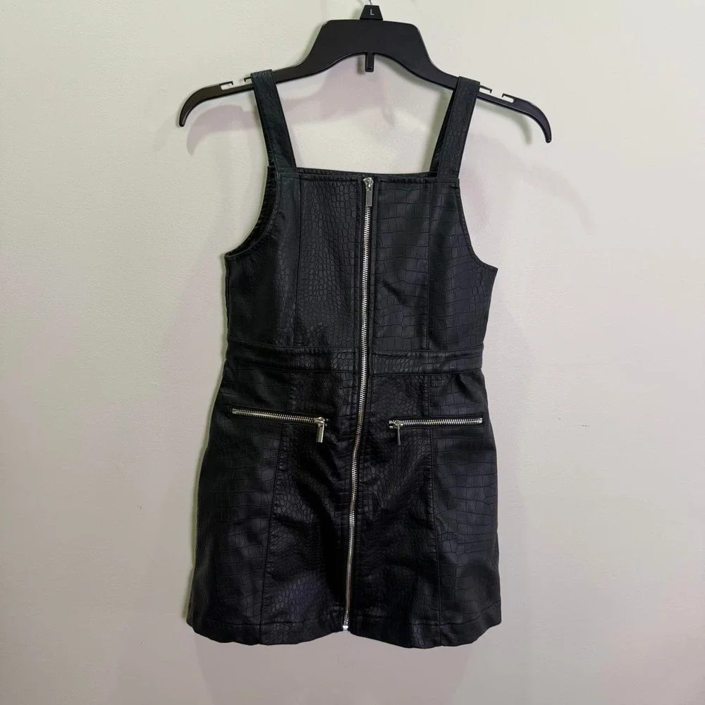 Sincerely Jules Girls 8 Black Croc Embossed Faux Leather Overall Pinafore Dress